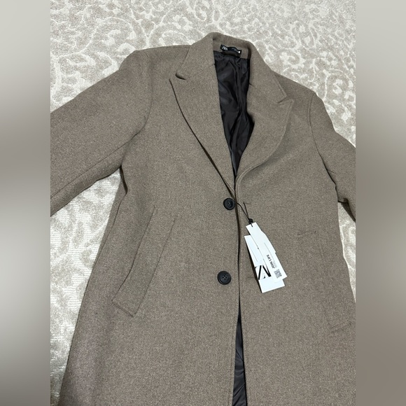Zara Men L Wool Blend Over Coat Mink Brown Welt Pockets Long Sleeve - Picture 3 of 6